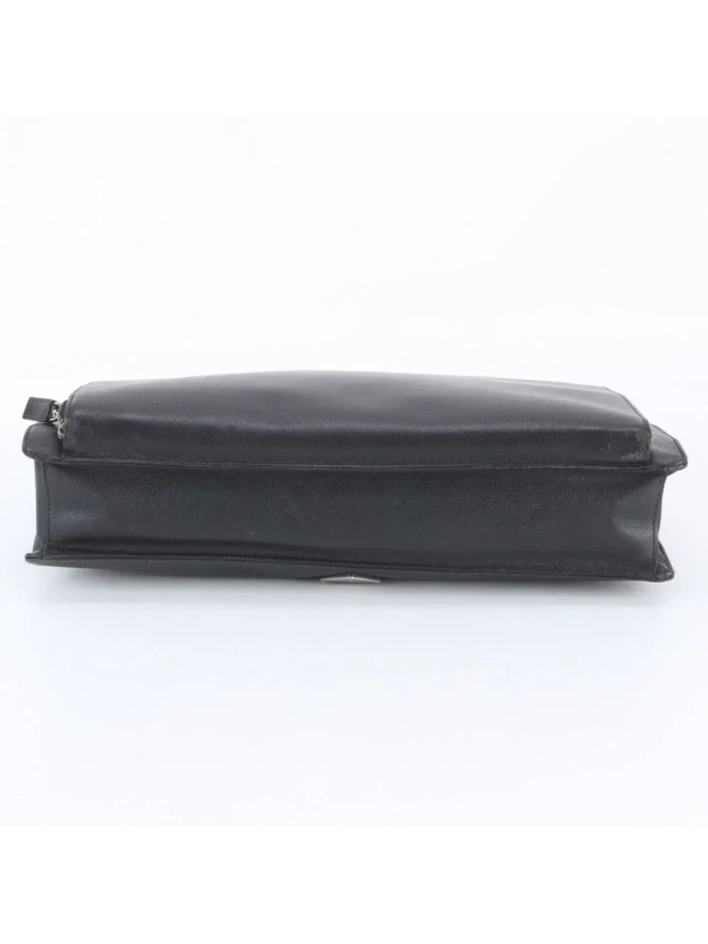 Prada Saffiano Triangle Logo Leather Business Document Tote Bag Black
